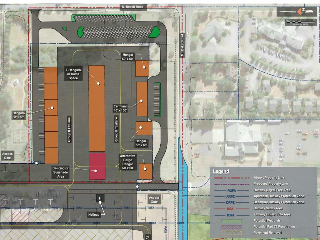 Diagram showing potential long-term development of the old dog park area.